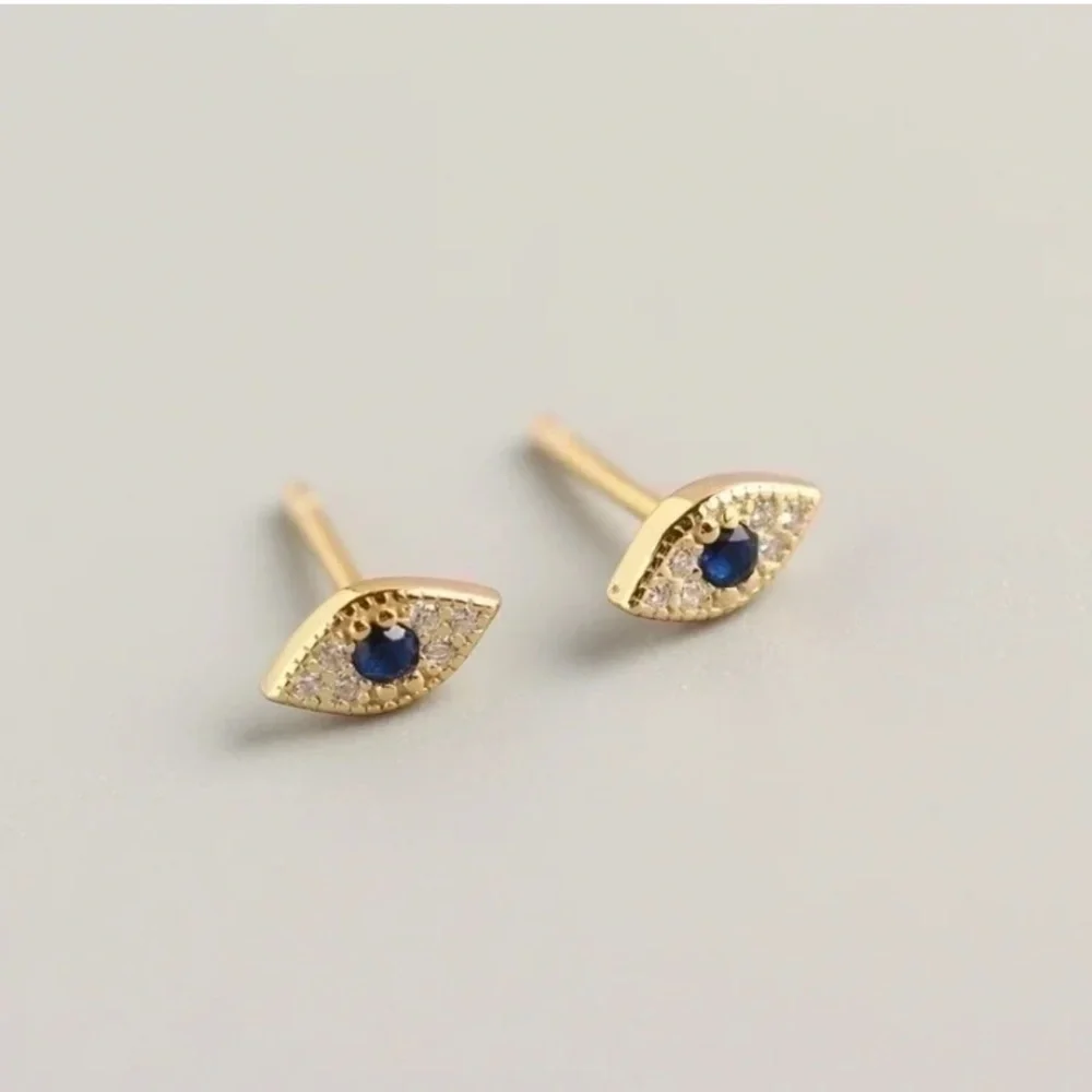 925 Sterling Silver Gold Evil Eye Stud Earrings - NWOT - Picture 4 of 5